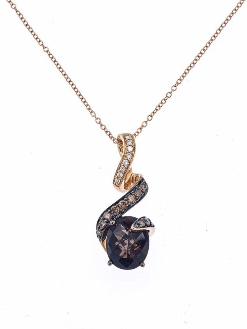 LeVian Natural Smoky Quartz & Diamond Accent 14K 585 Rose Gold 18.25" Necklace